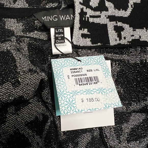 NWT Ming Wang Black Gray Metallic Jacquard Knit Shawl Collar Kimono Sleeve Open - Picture 5 of 8